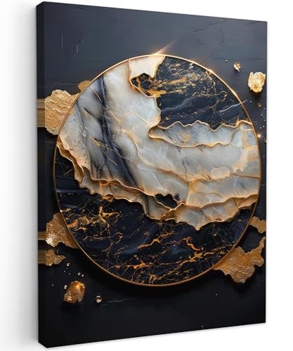 MuchoWow© Leinwandbild 30x40 cm Dekoration Wohnzimmer Bilder Pictures Wall Decoration Living Room Wohnungs Deko Moderne Bild Kunst - Gold - Schwarz - Modern - Abstrakt von MuchoWow