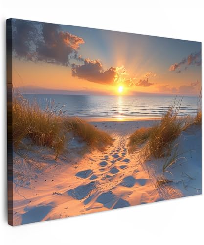 MuchoWow© Leinwandbild 40x30 cm Dekoration Wohnzimmer Bilder Aufhängen Wall Decoration Living Room Wohnungs Deko Moderne Sonnenuntergang - Dünen - Strand - Meer von MuchoWow