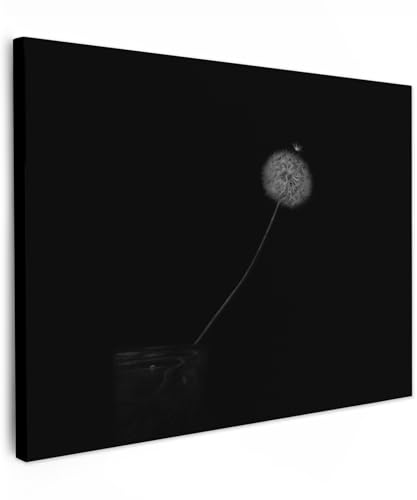 MuchoWow© Leinwandbild 40x30 cm Dekoration Wohnzimmer Bilder Aufhängen Wall Decoration Living Room Wohnungs Deko Moderne Wanddeko Schwarz - Schwarze Leinwand - Löwenzahn - Pusteblume von MuchoWow