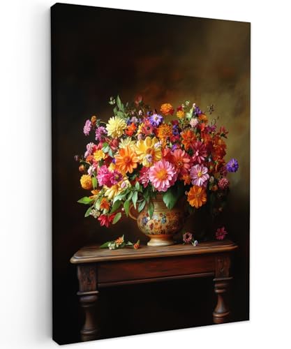 MuchoWow© Leinwandbild 40x60 cm Dekoration Wohnzimmer Bilder Pictures Wall Decoration Living Room Wohnungs Deko Moderne Bild Farben - Blumenstrauß - Vase - Holz von MuchoWow