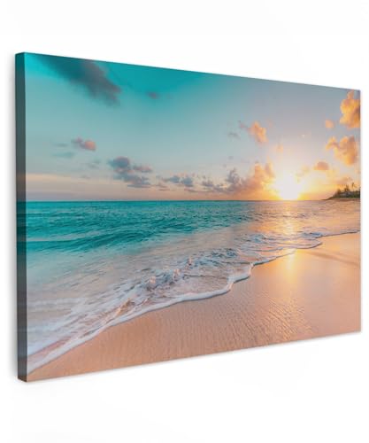 MuchoWow© Leinwandbild 60x40 cm Dekoration Wohnzimmer Bilder Aufhängen Wall Decoration Living Room Wohnungs Deko Moderne Sonnenuntergang - Strand und Meer - Sommer - Wolken - Blau von MuchoWow