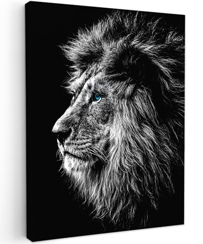 MuchoWow© Leinwandbild 60x80 cm Dekoration Wohnzimmer Bilder Aufhängen Wall Decoration Living Room Wohnungs Deko Moderne Schwarz und Weiß - Löwe - Kopf - Tiere von MuchoWow