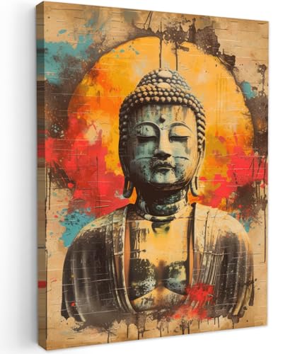 MuchoWow© Leinwandbild 60x80 cm Dekoration Wohnzimmer Bilder Pictures Wall Decoration Living Room Wohnungs Deko Moderne Bild Buddha - Graffiti - Straßenkunst von MuchoWow