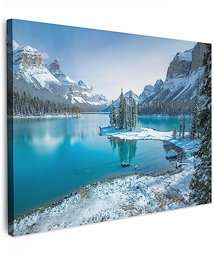 MuchoWow© Leinwandbild 70x50 cm Dekoration Wohnzimmer Bilder Aufhängen Wall Decoration Living Room Wohnungs Deko Moderne Bild Natur - Landschaft - Schnee - Winter - Wasser - Berg von MuchoWow