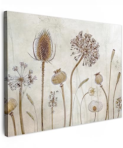 MuchoWow© Leinwandbild 70x50 cm Dekoration Wohnzimmer Bilder Aufhängen Wall Decoration Living Room Wohnungs Wanddeko Vintage Deko Moderne Blumen - Aquarell - Stillleben - Braun - Vintage von MuchoWow