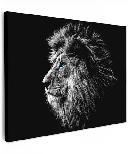 MuchoWow© Leinwandbild 80x60 cm Dekoration Wohnzimmer Bilder Aufhängen Wall Decoration Living Room Wohnungs Deko Moderne Schwarz und Weiß - Löwe - Kopf - Tiere von MuchoWow