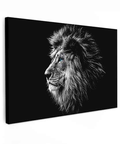 MuchoWow© Leinwandbild 90x60 cm Dekoration Wohnzimmer Bilder Aufhängen Wall Decoration Living Room Wohnungs Deko Moderne Schwarz und Weiß - Löwe - Kopf - Tiere von MuchoWow