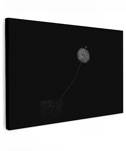 MuchoWow© Leinwandbild 90x60 cm Dekoration Wohnzimmer Bilder Aufhängen Wall Decoration Living Room Wohnungs Deko Moderne Wanddeko Schwarz - Schwarze Leinwand - Löwenzahn - Pusteblume von MuchoWow