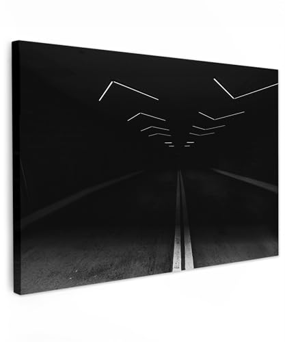 MuchoWow© Leinwandbild Groß 120x80 cm XXL Dekoration Wohnzimmer Bilder Aufhängen Wall Decoration Living Room Wohnungs Deko Moderne Wanddeko Schwarz - Schwarze Leinwand - Straße - Tunnel von MuchoWow