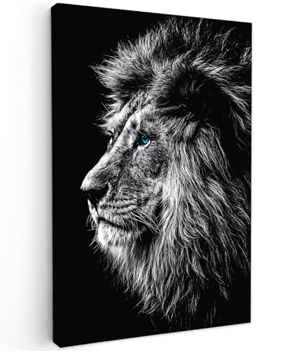 MuchoWow© Leinwandbild Groß 80x120 cm XXL Dekoration Wohnzimmer Bilder Aufhängen Wall Decoration Living Room Wohnungs Deko Moderne Schwarz und Weiß - Löwe - Kopf - Tiere von MuchoWow