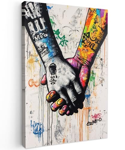 MuchoWow© Leinwandbild Klein 20x30 cm Mini Dekoration Wohnzimmer Bilder Pictures Wall Decoration Living Room Wohnungs Deko Moderne Bild Graffiti - Hände - Vintage - Straßenkunst von MuchoWow