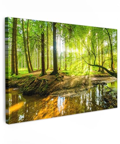 MuchoWow© Leinwandbild Klein 30x20 cm Mini Dekoration Wohnzimmer Bilder Aufhängen Wall Decoration Living Room Wohnungs Deko Moderne Wandbilder Bild Wald - Landschaft - Wasser - Bäume - Grün - Natur von MuchoWow