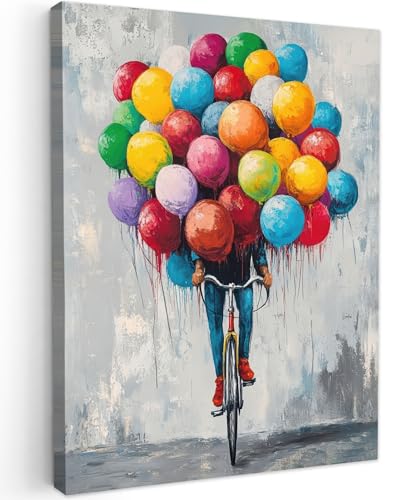 MuchoWow© Leinwandbilder 30x40 cm Wall Art Decoration Bilder für die Wand Schlafzimmer Deko Canvas Painting Wanddekoration Wohnzimmer Luftballons - Straßenkunst - Vintage von MuchoWow