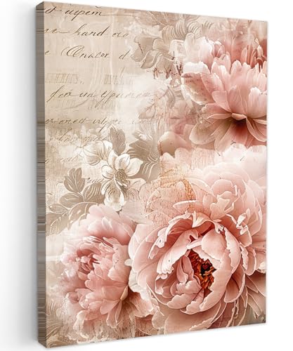 MuchoWow© Leinwandbilder 50x70 cm Wall Art Decoration Bilder für die Wand Schlafzimmer Deko Canvas Painting Wanddekoration Wohnzimmer Blumen - Rosen - Buch - Kunst von MuchoWow