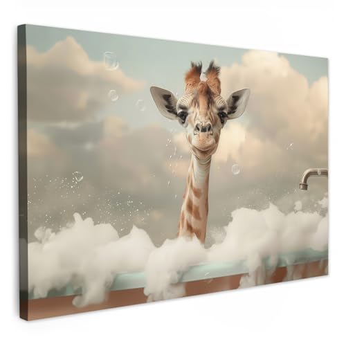 MuchoWow© Leinwandbilder 60x40 cm Wall Art Bilder für die Wand Badezimmer WC Toilette Deko Canvas Painting Wanddekoration Schottische Hochlandrind - Dusche - Kuh - Schwarz und weiß - Humor von MuchoWow