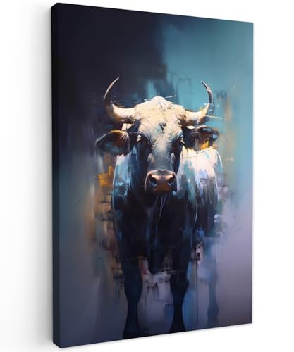 MuchoWow© Leinwandbilder Groß 80x120 cm XXL Wall Art Decoration Bilder für die Wand Schlafzimmer Deko Canvas Painting Wanddekoration Wohnzimmer Stier - Schwarz - Abstrakt - Hörner von MuchoWow