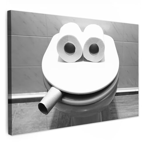 MuchoWow© Wandbilder 120x80 cm Badezimmer Home Deko Wohnung Bild Fotoleinwand Wand Bilder Leinwand Wall Decor WC - Toilettensitz - Lustig - Toilette von MuchoWow