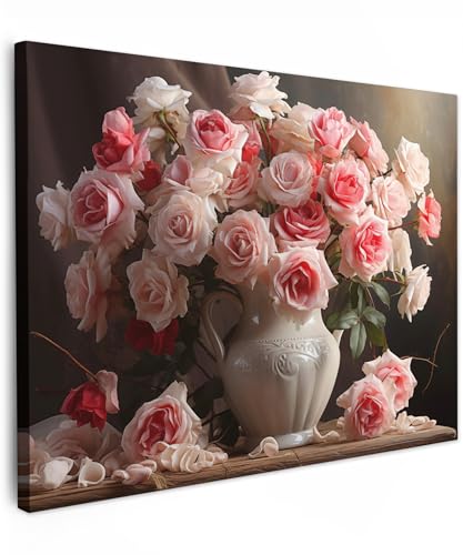 MuchoWow© Wandbilder 40x30 cm Schlafzimmer Home Deko Wohnung Bild Wohnzimmer Fotoleinwand Wand Bilder Leinwand Wall Decor Blumen - Rosen - Vase - Stilleben - Blumenstrauß von MuchoWow