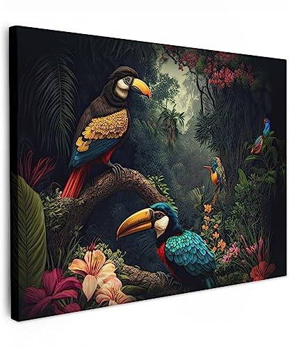MuchoWow© Wandbilder 40x30 cm Schlafzimmer Home Deko Wohnung Bild Wohnzimmer Fotoleinwand Wand Bilder Leinwand Wall Decor Blumen - Vogel - Dschungel - Pflanzen - Tukan - Natur - Grün von MuchoWow