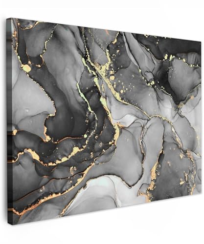 MuchoWow© Wandbilder 40x30 cm Schlafzimmer Home Goldene Deko Wohnung Bild Wohnzimmer Fotoleinwand Wand Bilder Leinwand Wall Decor Marmor - Schwarz - Gold - Grau von MuchoWow