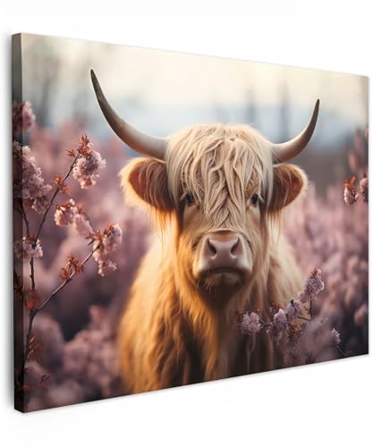 MuchoWow© Wandbilder 40x30 cm Wohnzimmer Wanddeko Schlafzimmer Zimmerdeko Fotowand Deko auf Wand Dekoration Wall Art Kuh Leinwand - Schottisches Hochlandrind - Highland Cow Bild - Hörner von MuchoWow