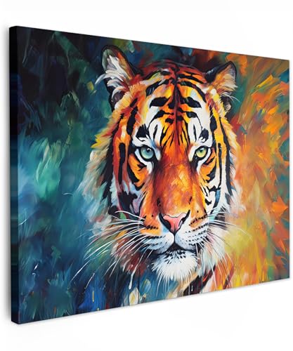 MuchoWow© Wandbilder 40x30 cm Wohnzimmer Wanddeko Schlafzimmer Zimmerdeko Fotowand Zimmer Deko Wand Dekoration Wall Art Kunstdruck - Bunt - Tiger - Tiere - Öl - Kunst von MuchoWow