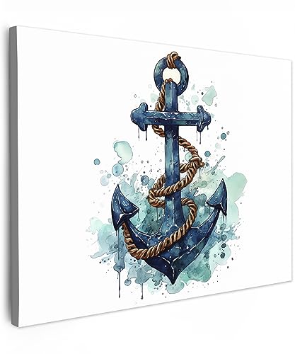 MuchoWow© Wandbilder 40x30 cm Wohnzimmer Wanddeko Schlafzimmer Zimmerdeko Fotowand Zimmer Deko Wand Dekoration Wall Art Maritime - Anker - Blau - Weiß - Maritim von MuchoWow