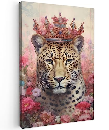 MuchoWow© Wandbilder 40x60 cm Schlafzimmer Home Deko Wohnung Bild Wohnzimmer Fotoleinwand Wand Bilder Leinwand Wall Decor Leopard - Blumen - Wildtiere - Vintage von MuchoWow