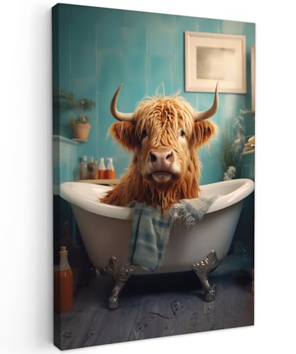 MuchoWow© Wandbilder 40x60 cm Schlafzimmer Home Deko Wohnung Bild Wohnzimmer Fotoleinwand Wand Bilder Leinwand Wall Decor Schottische Hochlandrind - Kuh - Highland Cow - Badezimmer - Bad von MuchoWow