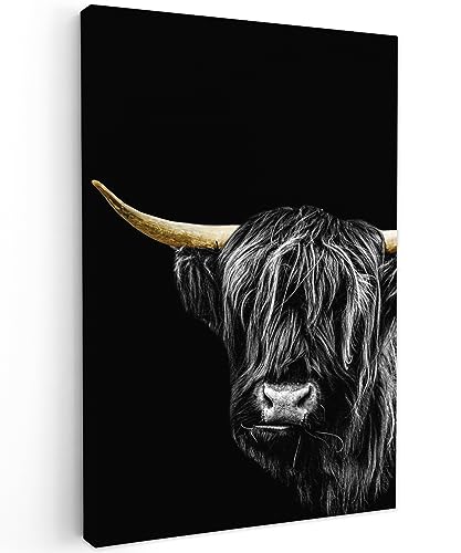 MuchoWow© Wandbilder 40x60 cm Schlafzimmer Home Deko Wohnung Bild Wohnzimmer Fotoleinwand Wand Bilder Leinwand Wall Decor Schottisches Hochlandrind - Highland Cow - Gold - Fell - Tiere - Kuh von MuchoWow