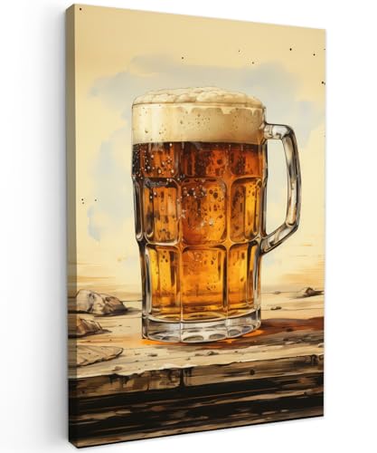 MuchoWow© Wandbilder 40x60 cm Wohnzimmer Wanddeko Schlafzimmer Zimmerdeko Fotowand Zimmer Deko Wand Dekoration Wall Art Vintage - Bier - Becher - Holz - Tisch - Getränk von MuchoWow