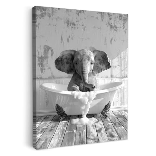 MuchoWow© Wandbilder 50x70 cm Badezimmer WC Toilette Wanddeko Zimmerdeko Wandgemälde Zimmer Deko auf Wand Dekoration Wall Art Vintage - Pinguin - Badewanne - Schaumstoff - Schwarz und weiß von MuchoWow