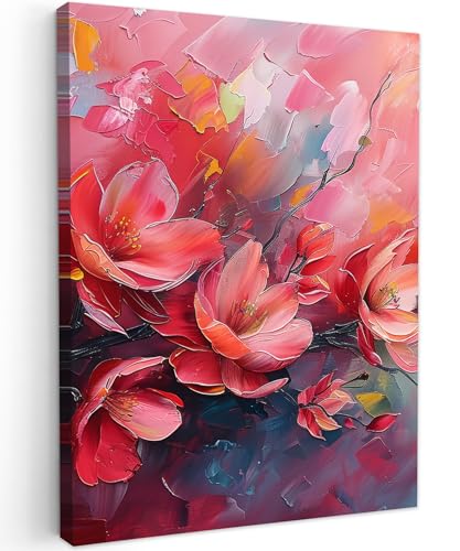 MuchoWow© Wandbilder 50x70 cm Schlafzimmer Home Deko Wohnung Bild Wohnzimmer Fotoleinwand Wand Bilder Leinwand Wall Decor Blumen - Rosa - Aquarell - Natur - Kunst von MuchoWow