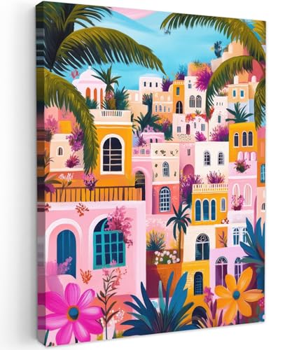 MuchoWow© Wandbilder 50x70 cm Schlafzimmer Home Deko Wohnung Bild Wohnzimmer Fotoleinwand Wand Bilder Leinwand Wall Decor Bunt - Rosa - Orange - Gelb - Blumen von MuchoWow