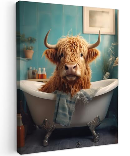 MuchoWow© Wandbilder 50x70 cm Schlafzimmer Home Deko Wohnung Bild Wohnzimmer Fotoleinwand Wand Bilder Leinwand Wall Decor Schottische Hochlandrind - Kuh - Highland Cow - Badezimmer - Bad von MuchoWow