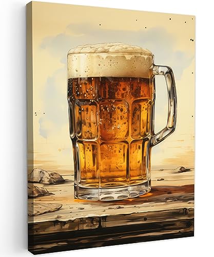 MuchoWow© Wandbilder 50x70 cm Wohnzimmer Wanddeko Schlafzimmer Zimmerdeko Fotowand Zimmer Deko Wand Dekoration Wall Art Vintage - Bier - Becher - Holz - Tisch - Getränk von MuchoWow