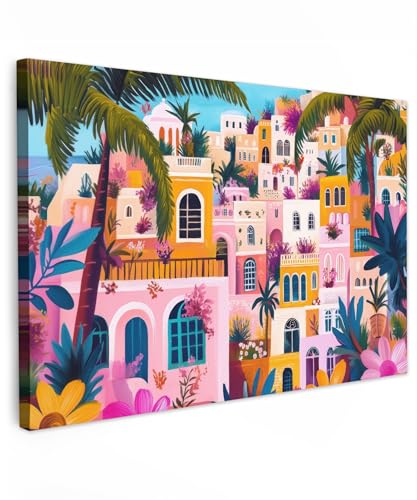 MuchoWow© Wandbilder 60x40 cm Schlafzimmer Home Deko Wohnung Bild Wohnzimmer Fotoleinwand Wand Bilder Leinwand Wall Decor Bunt - Rosa - Orange - Gelb - Blumen von MuchoWow