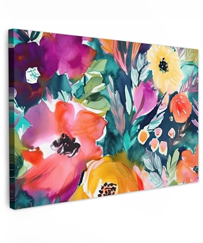 MuchoWow© Wandbilder 60x40 cm Schlafzimmer Home Deko Wohnung Bild Wohnzimmer Fotoleinwand Wand Bilder Leinwand Wall Decor Kunstdruck - Bunt - Blumen - Öl - Kunst - Natur von MuchoWow