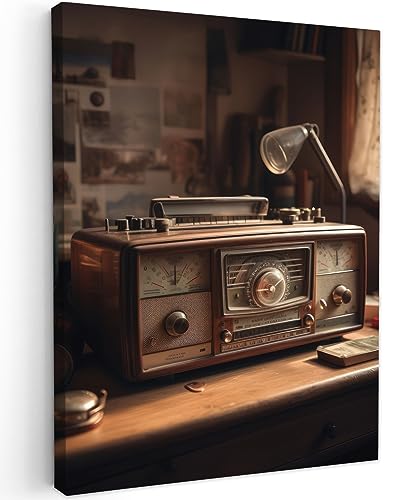 MuchoWow© Wandbilder 60x80 cm Schlafzimmer Home Deko Wohnung Bild Wohnzimmer Fotoleinwand Wand Bilder Leinwand Wall Decor Vintage - Radio - Alt - Schreibtischlampe von MuchoWow