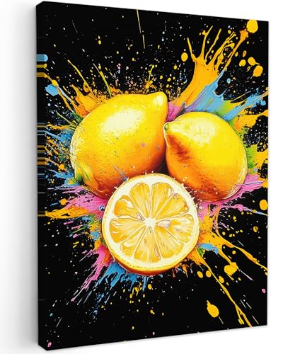 MuchoWow© Wandbilder 60x80 cm Wohnzimmer Wanddeko Schlafzimmer Zimmerdeko Wandgemälde Zimmer Deko auf Wand Dekoration Wall Art Zitrone - Graffiti - Bunt - Farbe - Modern von MuchoWow