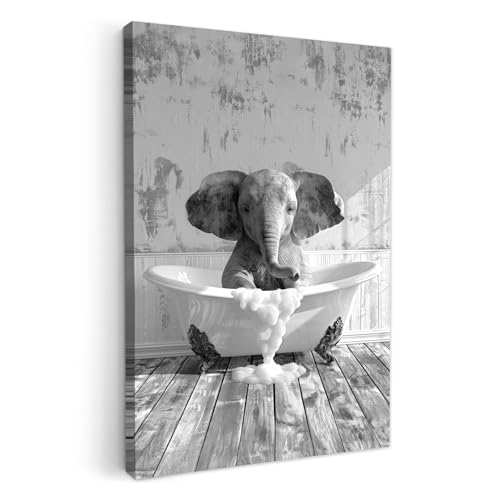 MuchoWow© Wandbilder 60x90 cm Badezimmer WC Toilette Wanddeko Zimmerdeko Wandgemälde Zimmer Deko auf Wand Dekoration Wall Art Vintage - Pinguin - Badewanne - Schaumstoff - Schwarz und weiß von MuchoWow