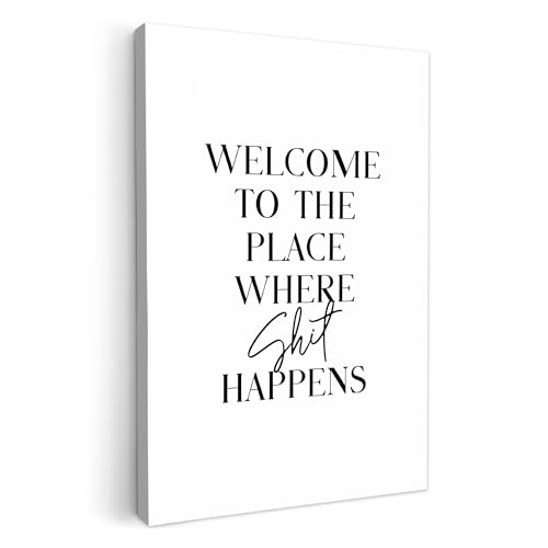 MuchoWow© Wandbilder 60x90 cm Badezimmer WC Toilette Wanddeko Zimmerdeko Wandgemälde Zimmer Deko auf Wand Dekoration Wall Art Zitate - Willkommen an dem Ort - Weiß - Humor von MuchoWow