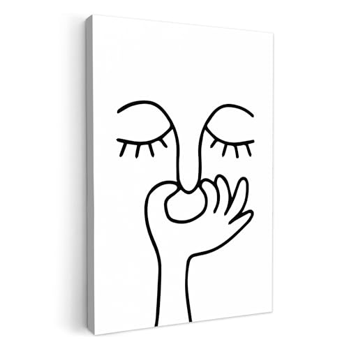 MuchoWow© Wandbilder 60x90 cm Schlafzimmer Home Deko Wohnung Bild Badezimmer WC Toilette Fotoleinwand Wand Bilder Leinwand Wall Decor Strichzeichnungen - Gesicht - Weiß von MuchoWow