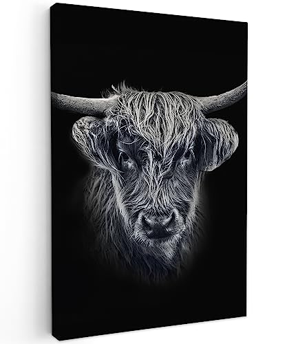 MuchoWow© Wandbilder 60x90 cm Wohnzimmer Wanddeko Schlafzimmer Zimmerdeko Fotowand Zimmer Deko Wand Dekoration Wall Art Schottisches Hochlandrind - Highland Cow - Schwarz - Kuh Bild - Tiere von MuchoWow