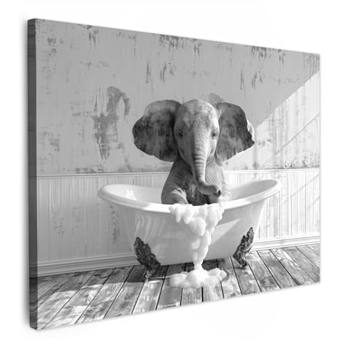 MuchoWow© Wandbilder 70x50 cm Badezimmer WC Toilette Wanddeko Zimmerdeko Wandgemälde Zimmer Deko auf Wand Dekoration Wall Art Vintage - Pinguin - Badewanne - Schaumstoff - Schwarz und weiß von MuchoWow