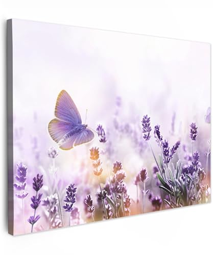 MuchoWow© Wandbilder 70x50 cm Wohnzimmer Wanddeko Schlafzimmer Zimmerdeko Fotowand Zimmer Deko Wand Dekoration Wall Art Bilder - Lavendel - Schmetterling - Lila - Blumen - Natur von MuchoWow