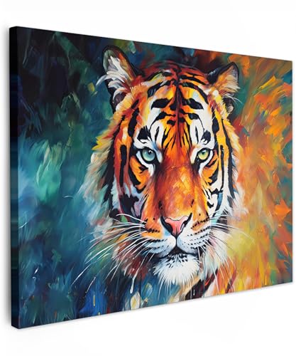 MuchoWow© Wandbilder 70x50 cm Wohnzimmer Wanddeko Schlafzimmer Zimmerdeko Fotowand Zimmer Deko Wand Dekoration Wall Art Kunstdruck - Bunt - Tiger - Tiere - Öl - Kunst von MuchoWow