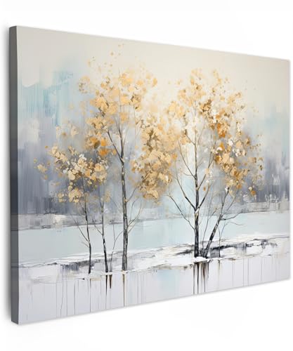 MuchoWow© Wandbilder 70x50 cm Wohnzimmer Wanddeko Schlafzimmer Zimmerdeko Fotowand Zimmer Deko auf Wand Dekoration Wall Art Baum - Herbst - Gold - Winter von MuchoWow