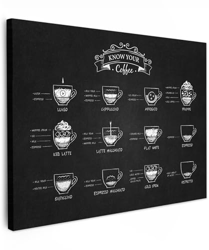 MuchoWow© Wandbilder 80x60 cm Schlafzimmer Home Deko Wohnung Bild Wohnzimmer Fotoleinwand Wand Bilder Leinwand Wall Decor Kaffee - Cappuccino - Schwarz und weiß - Küche - Espresso von MuchoWow
