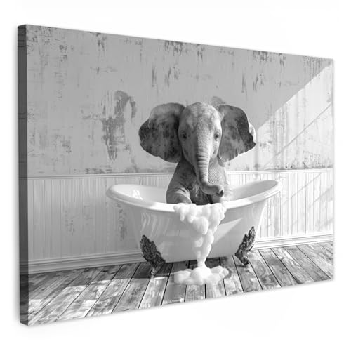 MuchoWow© Wandbilder 90x60 cm Badezimmer WC Toilette Wanddeko Zimmerdeko Wandgemälde Zimmer Deko auf Wand Dekoration Wall Art Vintage - Pinguin - Badewanne - Schaumstoff - Schwarz und weiß von MuchoWow
